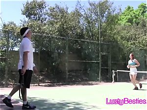 Tennis coach lollipops insatiable teenagers on the court
